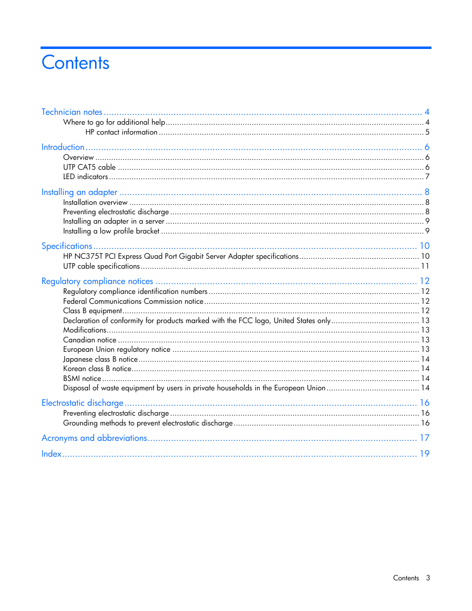 HP NC375T PCI Express Quad Port Gigabit Server Adapter User Manual | Page 3 / 19