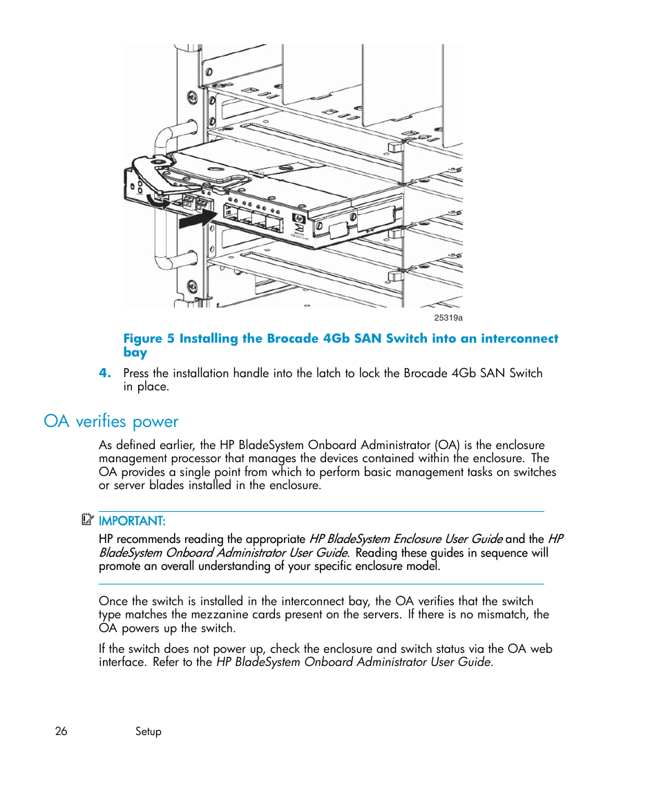 Oa verifies power | HP Brocade 4Gb SAN Switch for HP BladeSystem c-Class User Manual | Page 26 / 88