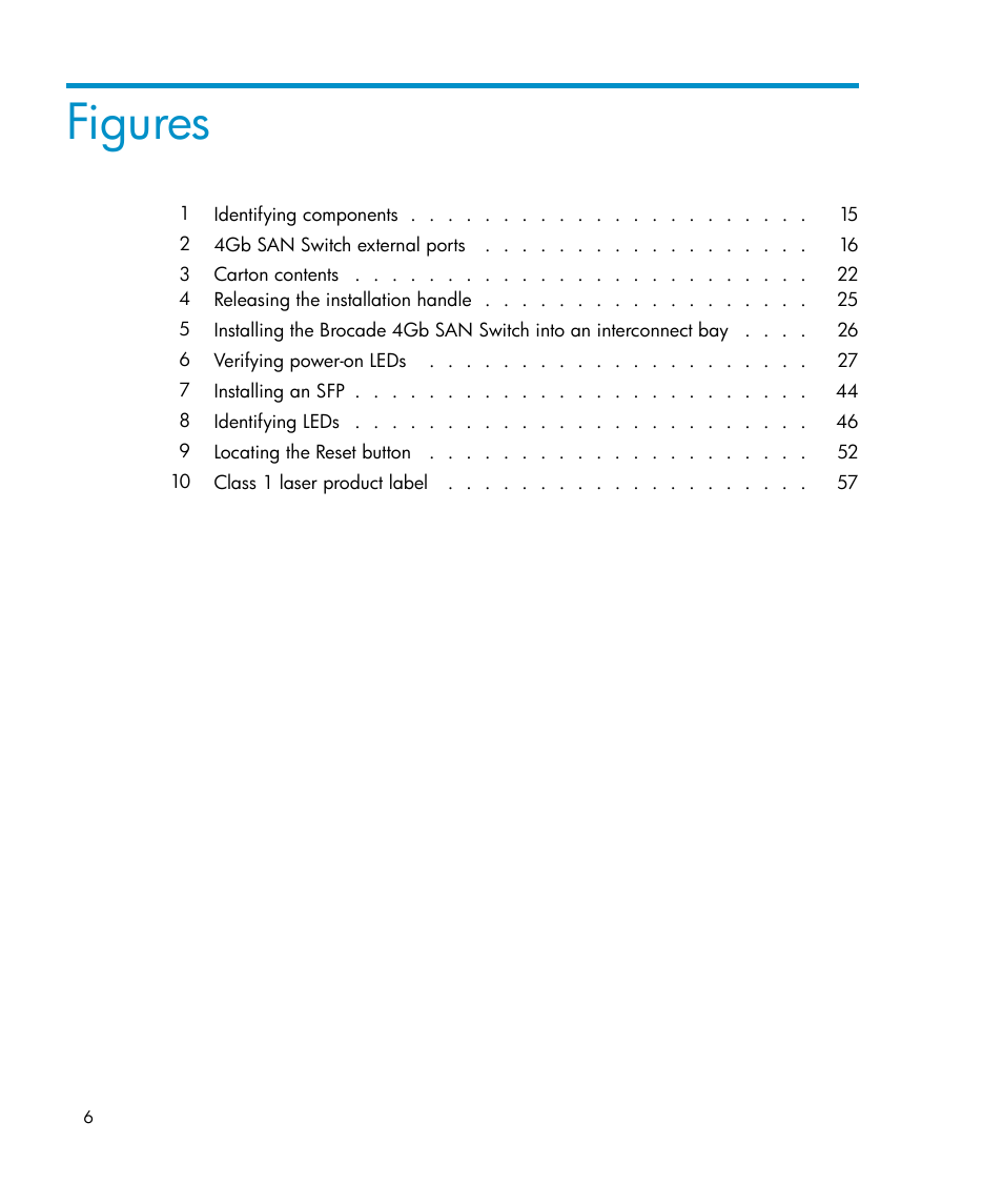 Figures | HP Brocade 4Gb SAN Switch for HP BladeSystem c-Class User Manual | Page 6 / 88