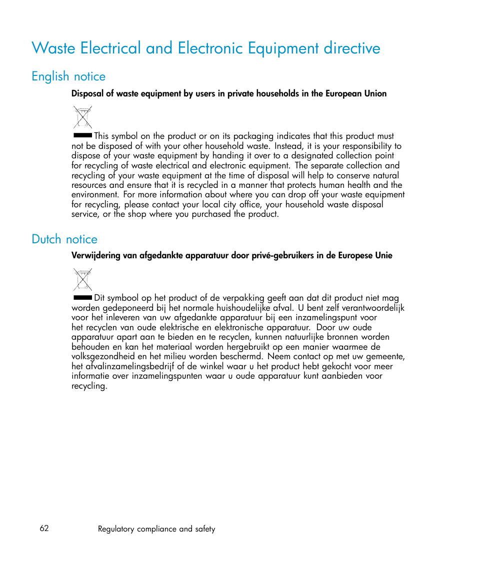 English notice, Dutch notice | HP Brocade 4Gb SAN Switch for HP BladeSystem c-Class User Manual | Page 62 / 88