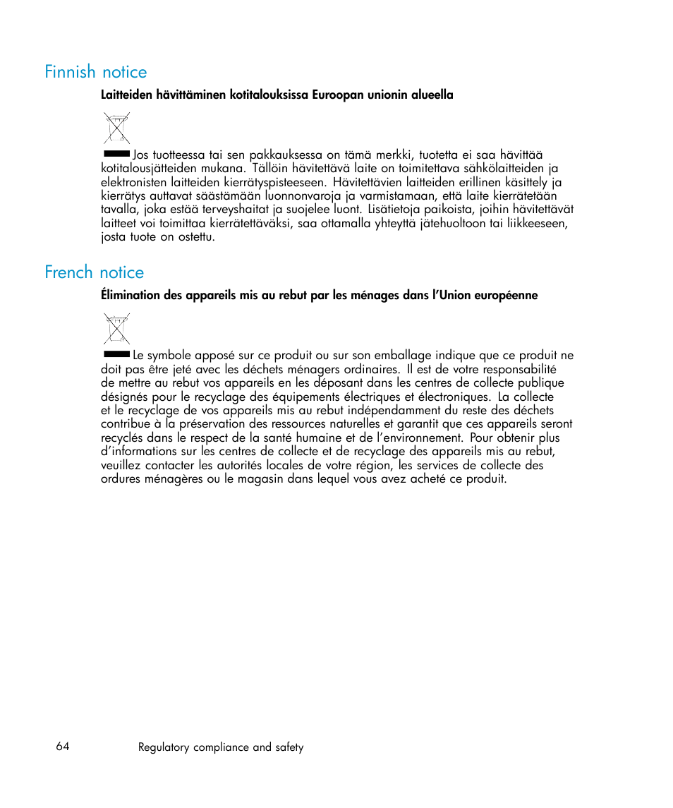 Finnish notice, French notice | HP Brocade 4Gb SAN Switch for HP BladeSystem c-Class User Manual | Page 64 / 88