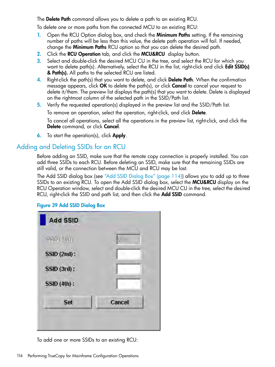 Adding and deleting ssids for an rcu | HP StorageWorks XP Remote Web Console Software User Manual | Page 114 / 263