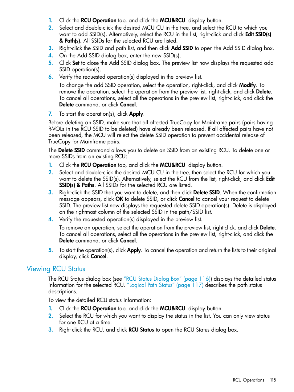 Viewing rcu status | HP StorageWorks XP Remote Web Console Software User Manual | Page 115 / 263