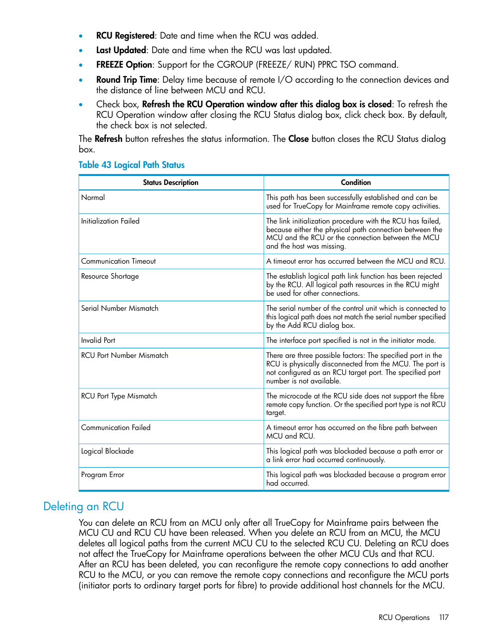 Deleting an rcu | HP StorageWorks XP Remote Web Console Software User Manual | Page 117 / 263