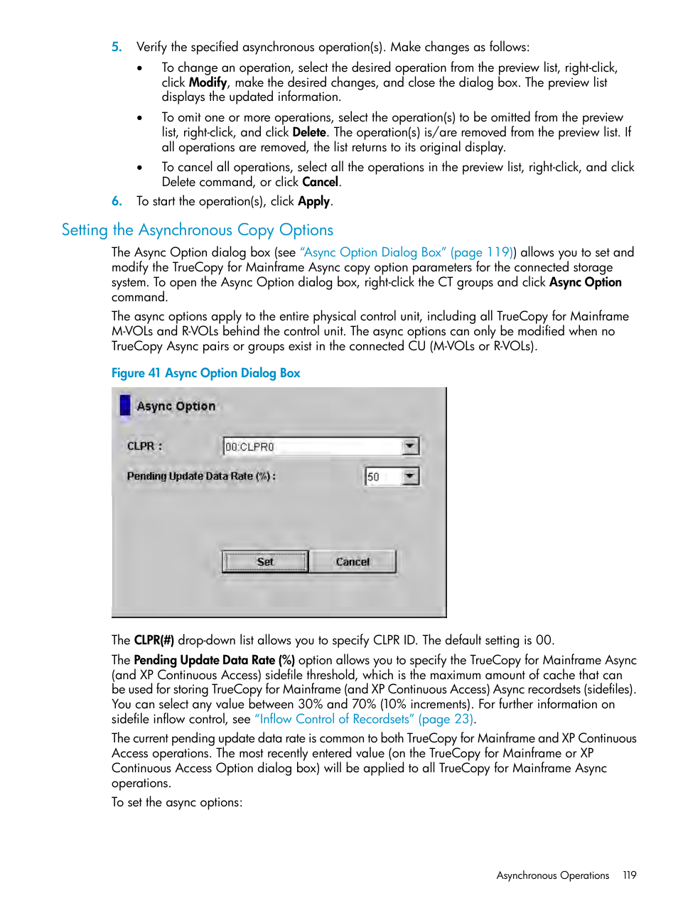 Setting the asynchronous copy options | HP StorageWorks XP Remote Web Console Software User Manual | Page 119 / 263