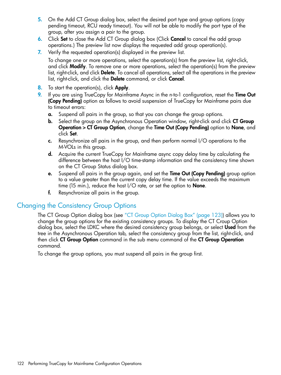 Changing the consistency group options | HP StorageWorks XP Remote Web Console Software User Manual | Page 122 / 263