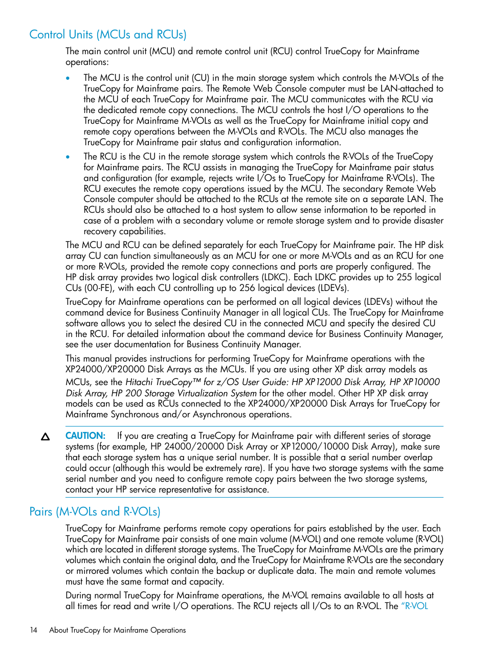 Control units (mcus and rcus), Pairs (m-vols and r-vols) | HP StorageWorks XP Remote Web Console Software User Manual | Page 14 / 263
