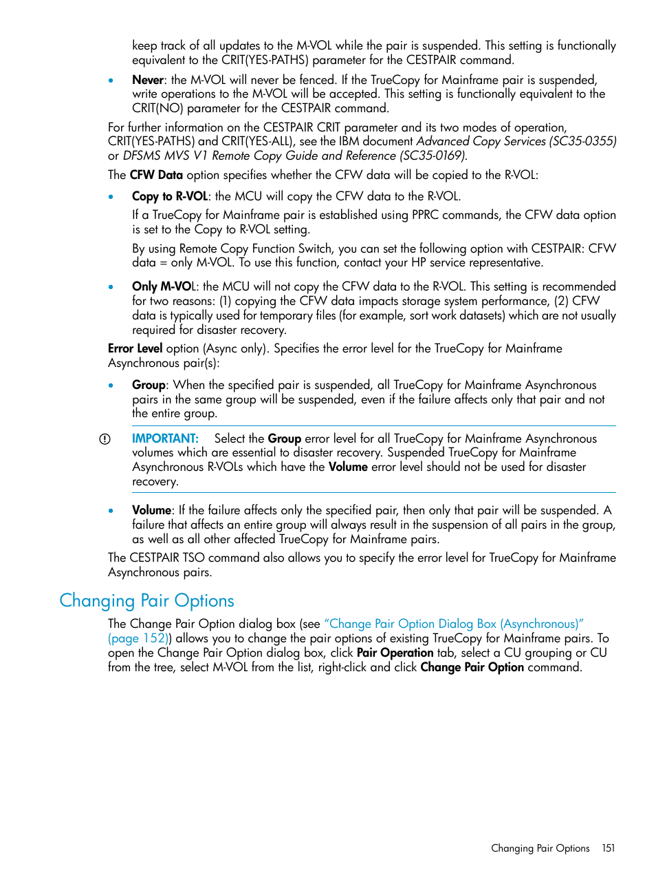 Changing pair options | HP StorageWorks XP Remote Web Console Software User Manual | Page 151 / 263