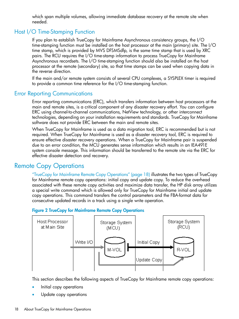 Host i/o time-stamping function, Error reporting communications, Remote copy operations | HP StorageWorks XP Remote Web Console Software User Manual | Page 18 / 263