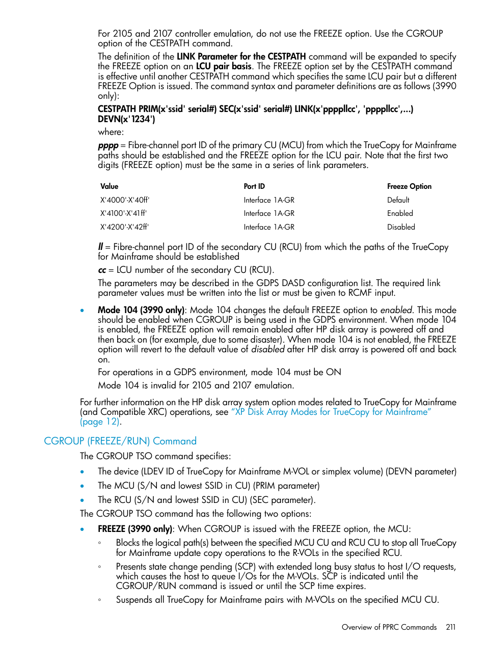 Cgroup (freeze/run) command | HP StorageWorks XP Remote Web Console Software User Manual | Page 211 / 263