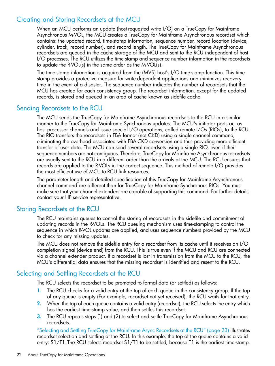 Creating and storing recordsets at the mcu, Sending recordsets to the rcu, Storing recordsets at the rcu | Selecting and settling recordsets at the rcu | HP StorageWorks XP Remote Web Console Software User Manual | Page 22 / 263