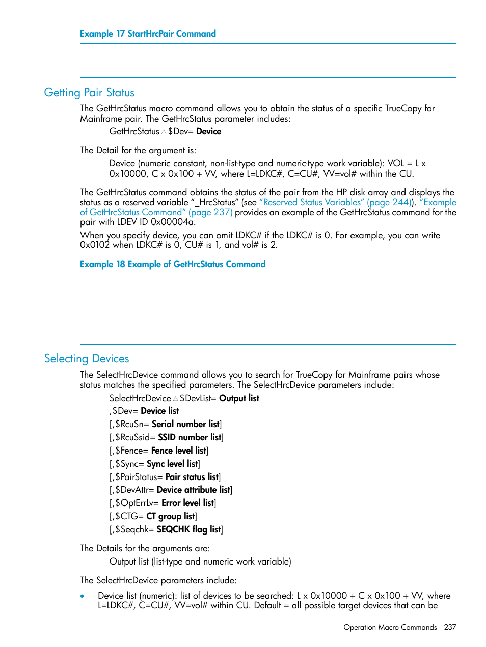 Getting pair status, Selecting devices, Getting pair status selecting devices | HP StorageWorks XP Remote Web Console Software User Manual | Page 237 / 263