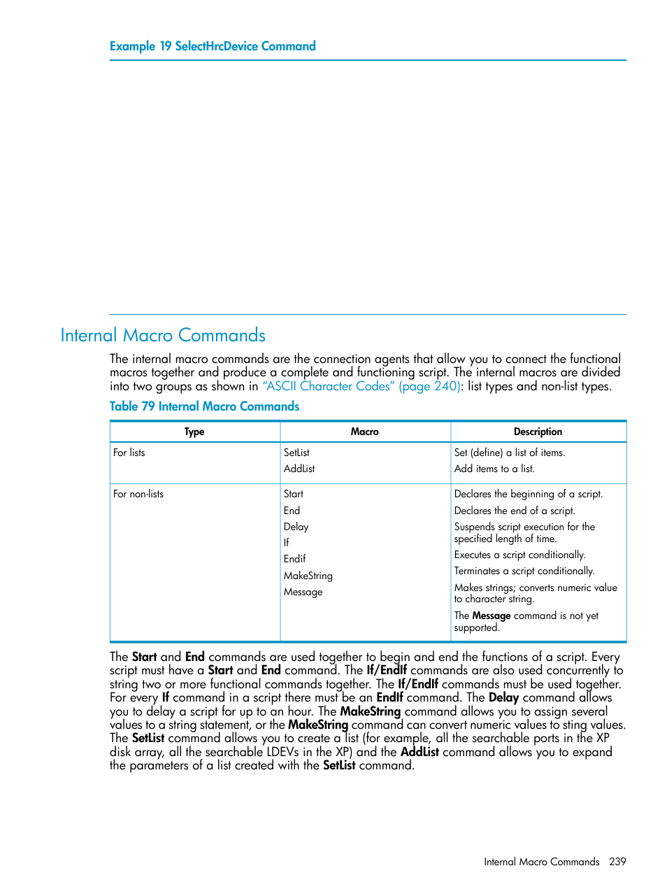 Internal macro commands | HP StorageWorks XP Remote Web Console Software User Manual | Page 239 / 263