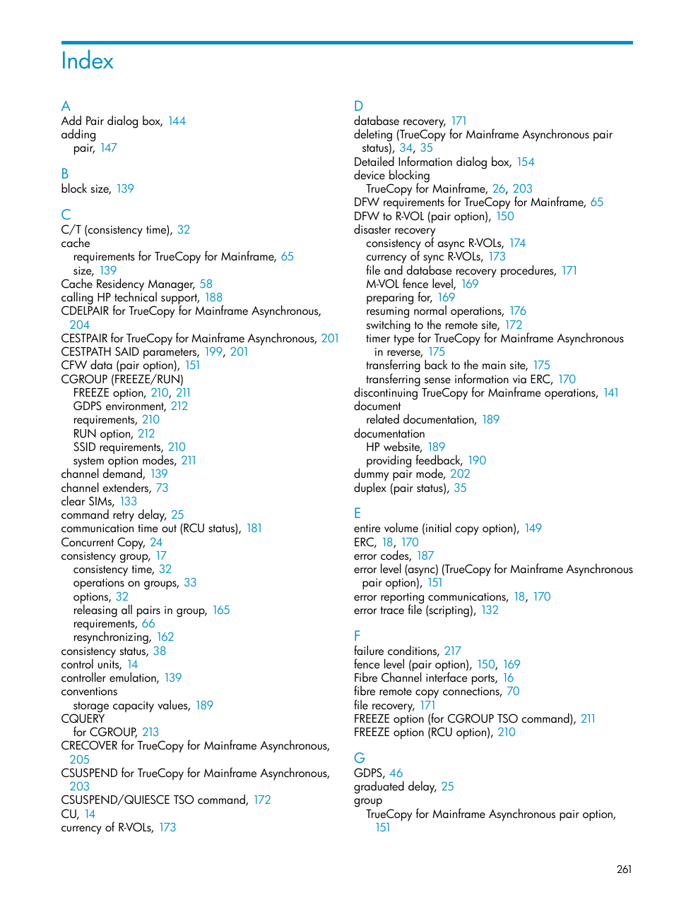 Index | HP StorageWorks XP Remote Web Console Software User Manual | Page 261 / 263
