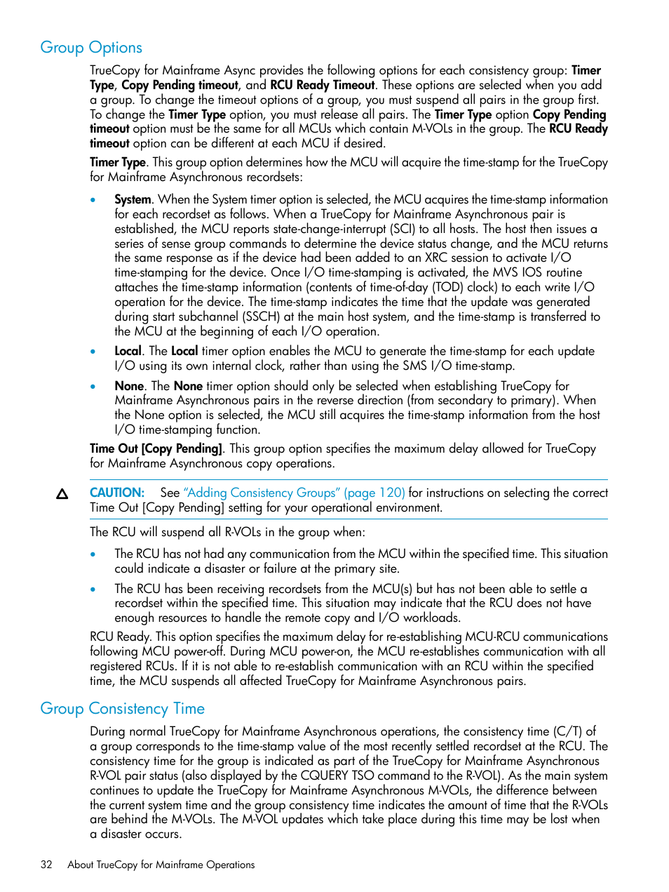 Group options, Group consistency time, Group options group consistency time | HP StorageWorks XP Remote Web Console Software User Manual | Page 32 / 263