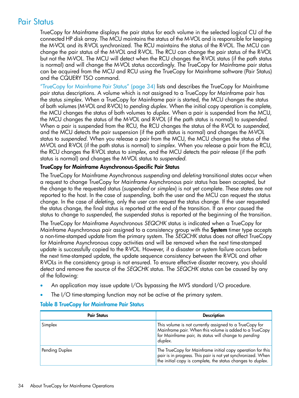Pair status | HP StorageWorks XP Remote Web Console Software User Manual | Page 34 / 263