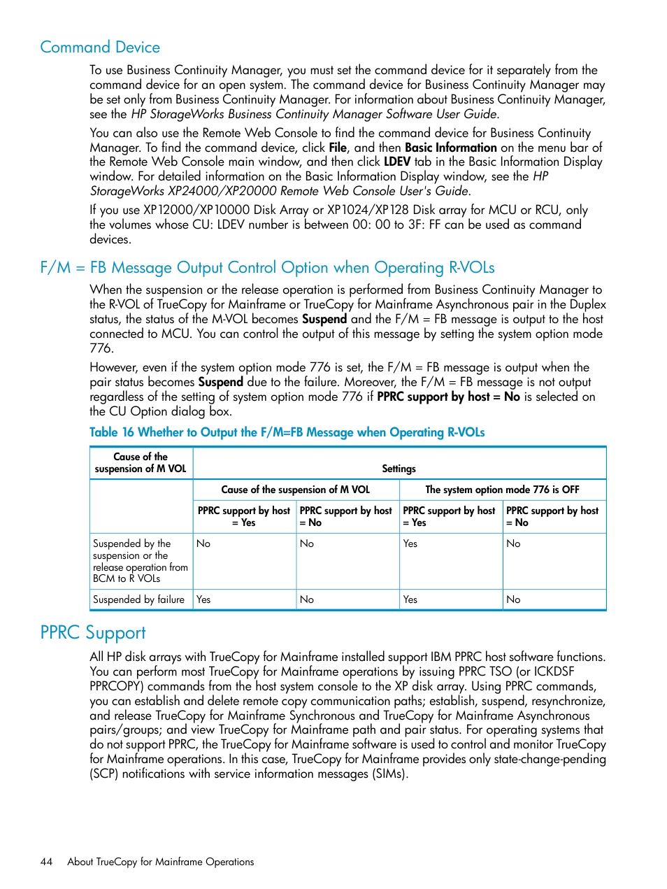 Command device, Pprc support | HP StorageWorks XP Remote Web Console Software User Manual | Page 44 / 263