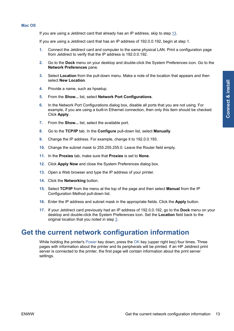 Get the current network configuration information | HP Designjet 111 Printer series User Manual | Page 19 / 53