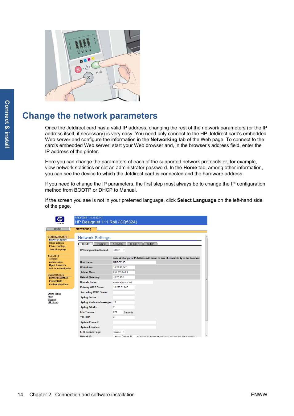 Change the network parameters | HP Designjet 111 Printer series User Manual | Page 20 / 53