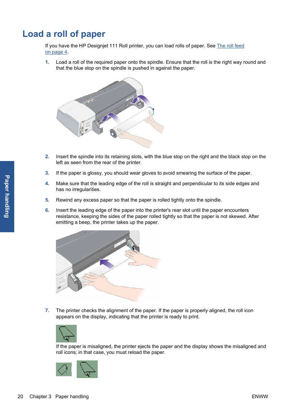 Load a roll of paper | HP Designjet 111 Printer series User Manual | Page 26 / 53