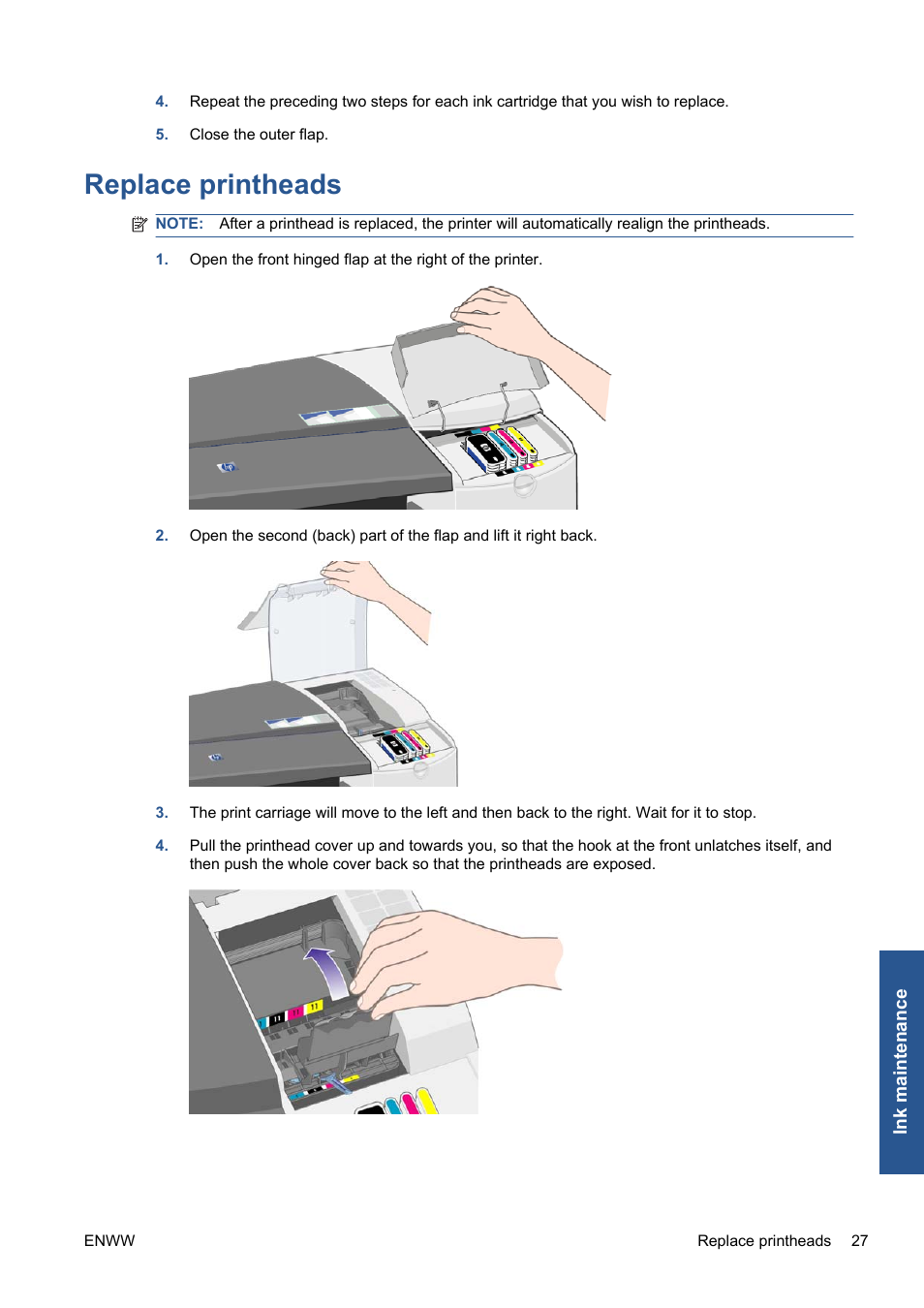 Replace printheads | HP Designjet 111 Printer series User Manual | Page 33 / 53