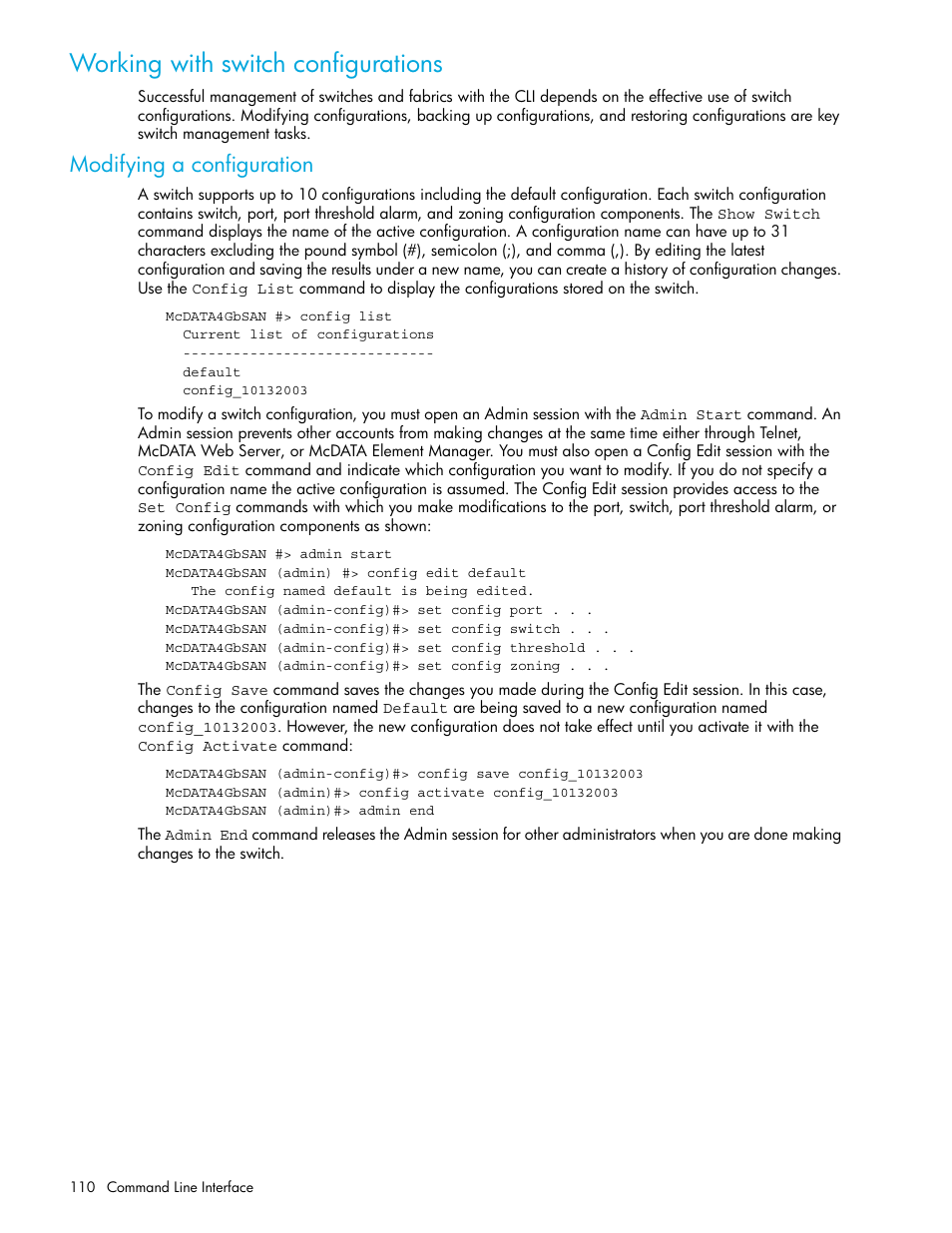 Working with switch configurations, Modifying a configuration | HP M-series HA-Fabric Manager Software User Manual | Page 110 / 226