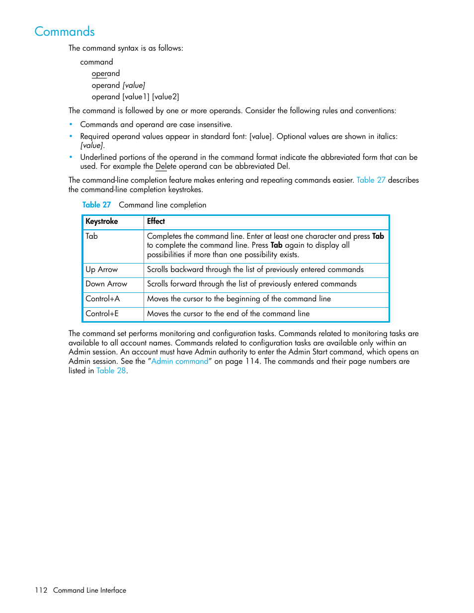 Commands | HP M-series HA-Fabric Manager Software User Manual | Page 112 / 226