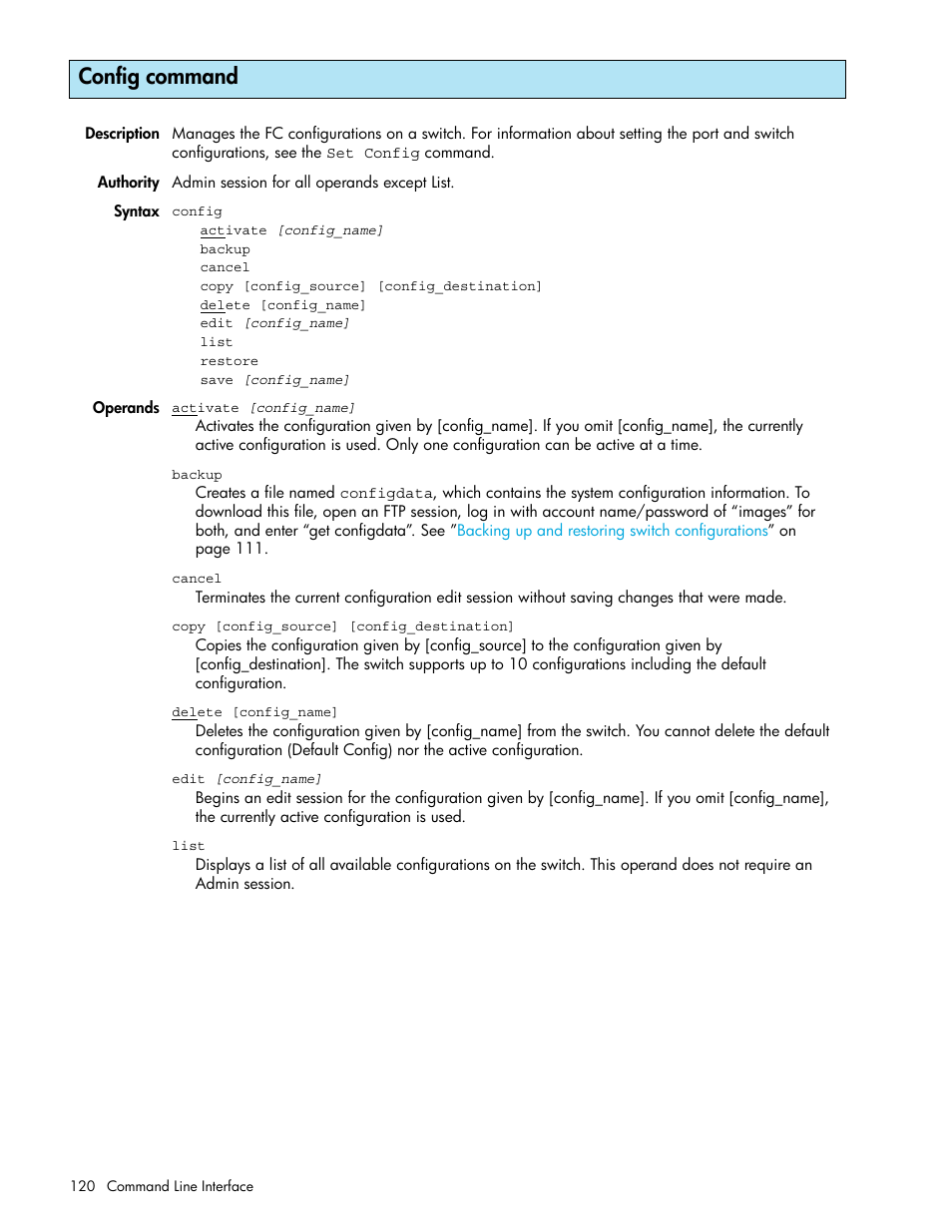 Config command | HP M-series HA-Fabric Manager Software User Manual | Page 120 / 226