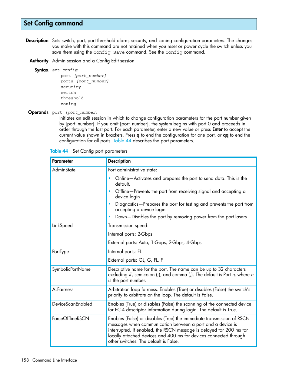 Set config command | HP M-series HA-Fabric Manager Software User Manual | Page 158 / 226