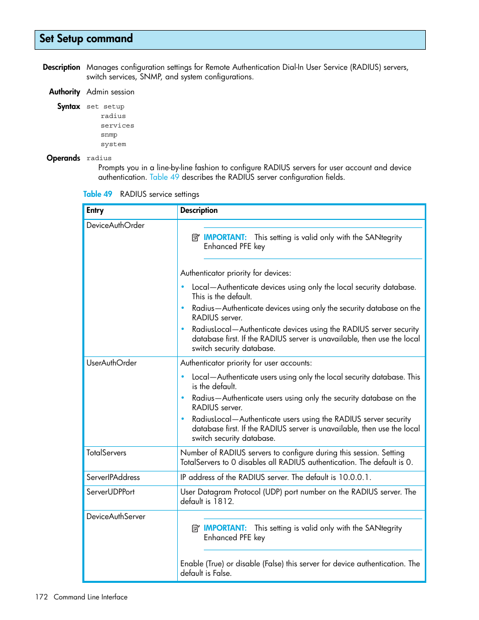 Set setup command | HP M-series HA-Fabric Manager Software User Manual | Page 172 / 226