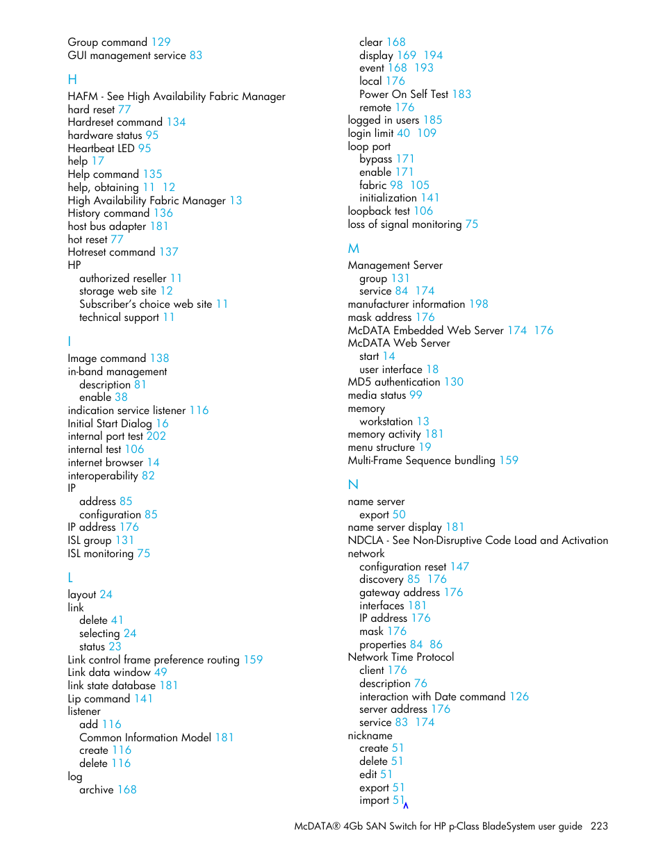 HP M-series HA-Fabric Manager Software User Manual | Page 223 / 226