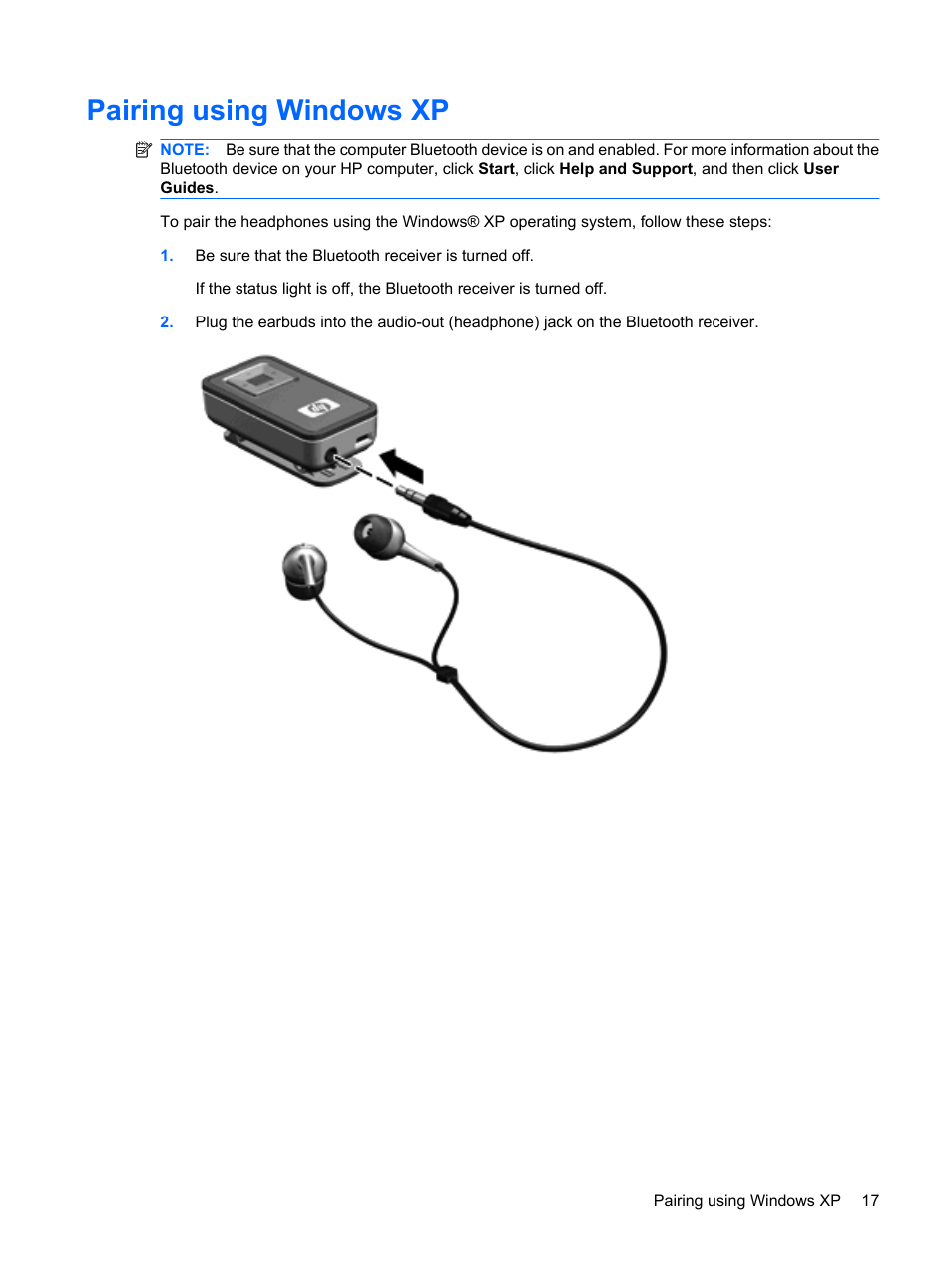 Pairing using windows xp | HP Bluetooth Pendant Headphones User Manual | Page 21 / 31
