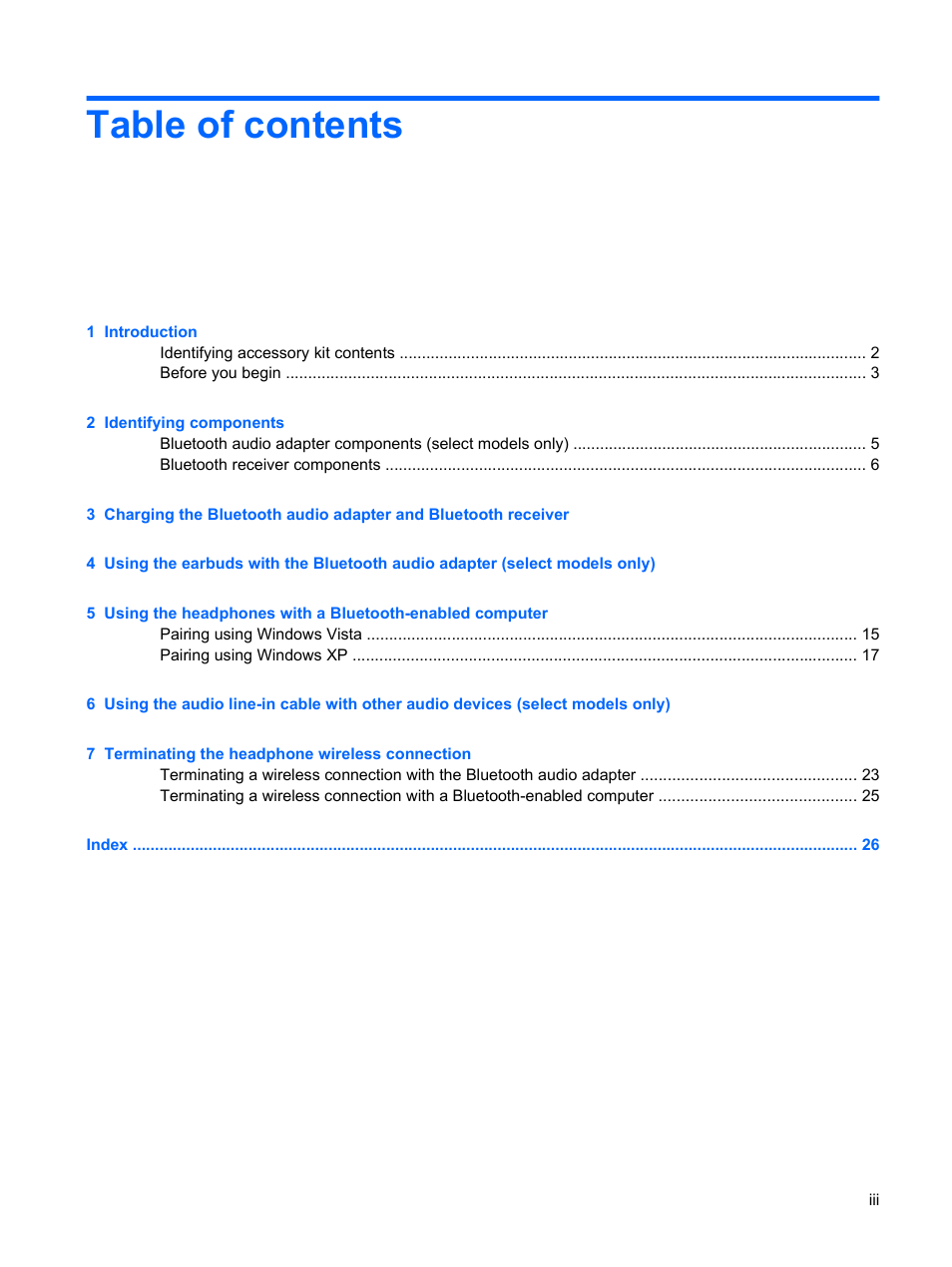 HP Bluetooth Pendant Headphones User Manual | Page 3 / 31