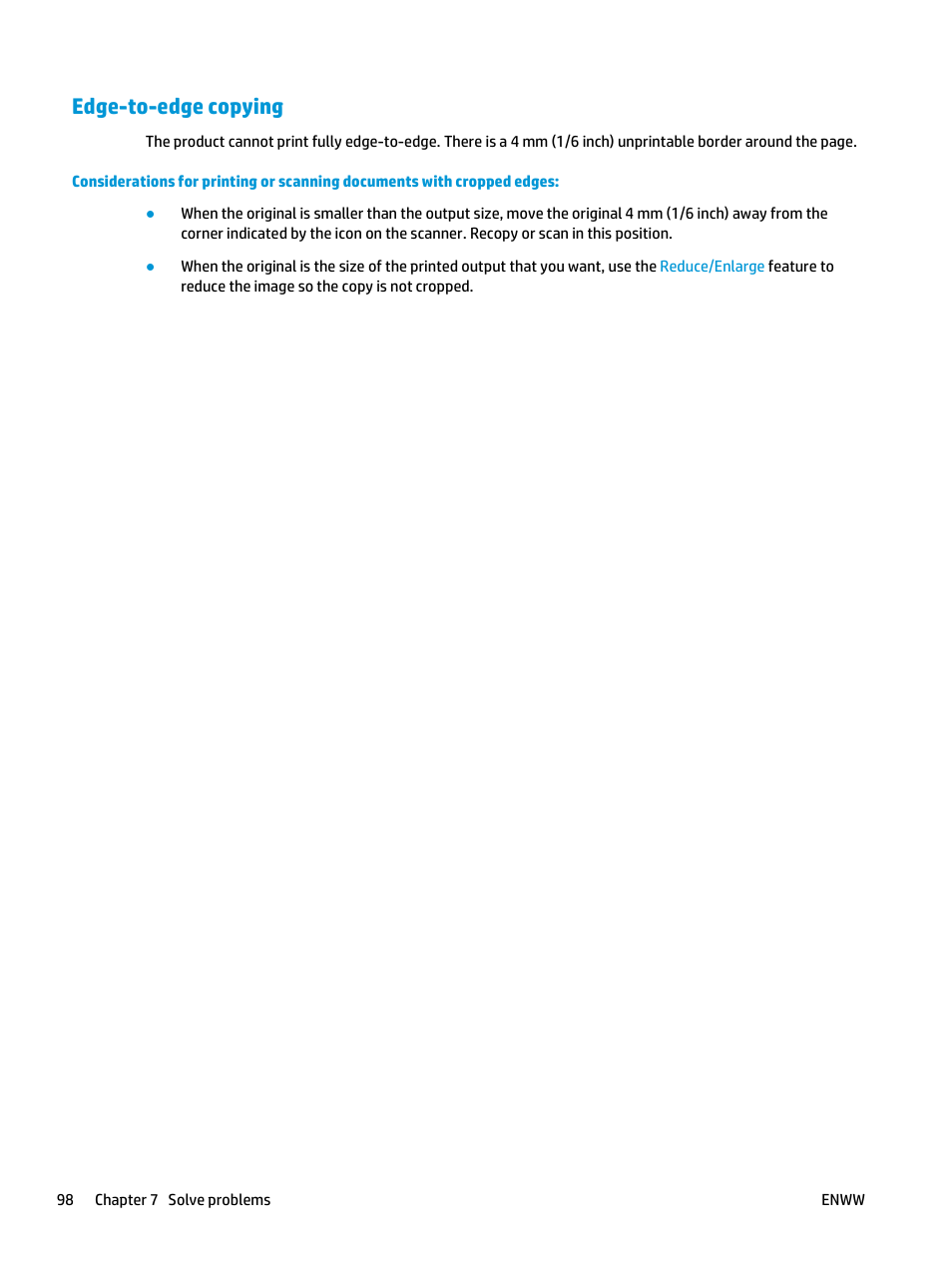 Edge-to-edge copying | HP LaserJet Pro M435 Multifunction Printer series User Manual | Page 106 / 120