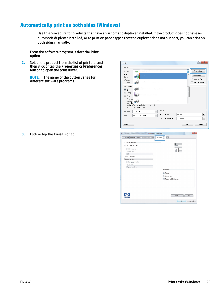 Automatically print on both sides (windows) | HP LaserJet Pro M435 Multifunction Printer series User Manual | Page 37 / 120