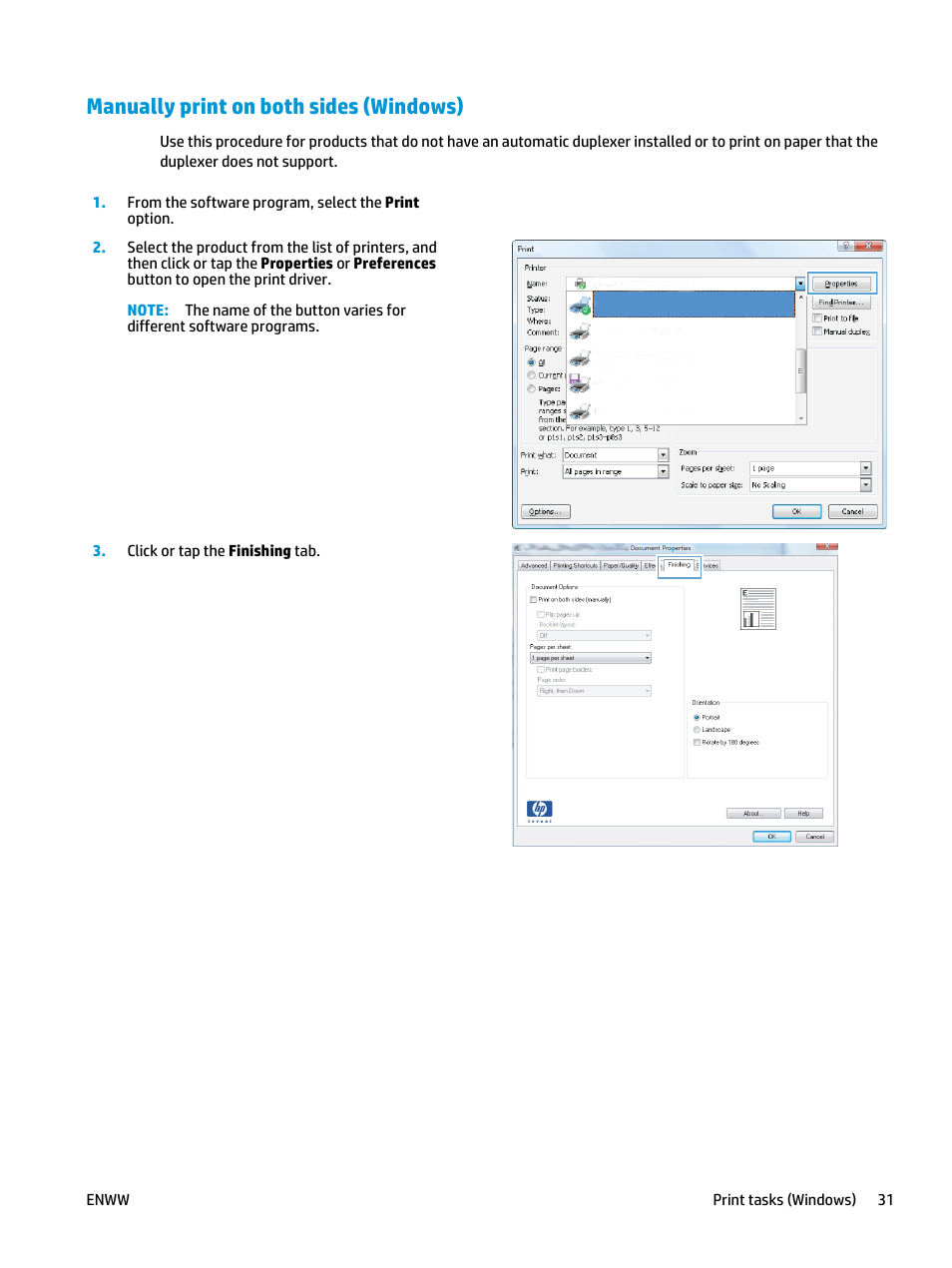 Manually print on both sides (windows) | HP LaserJet Pro M435 Multifunction Printer series User Manual | Page 39 / 120