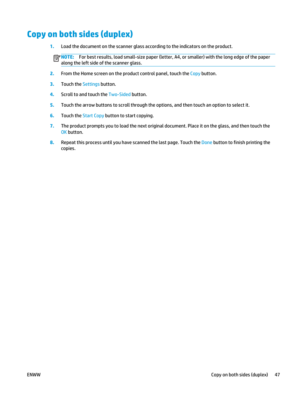 Copy on both sides (duplex) | HP LaserJet Pro M435 Multifunction Printer series User Manual | Page 55 / 120