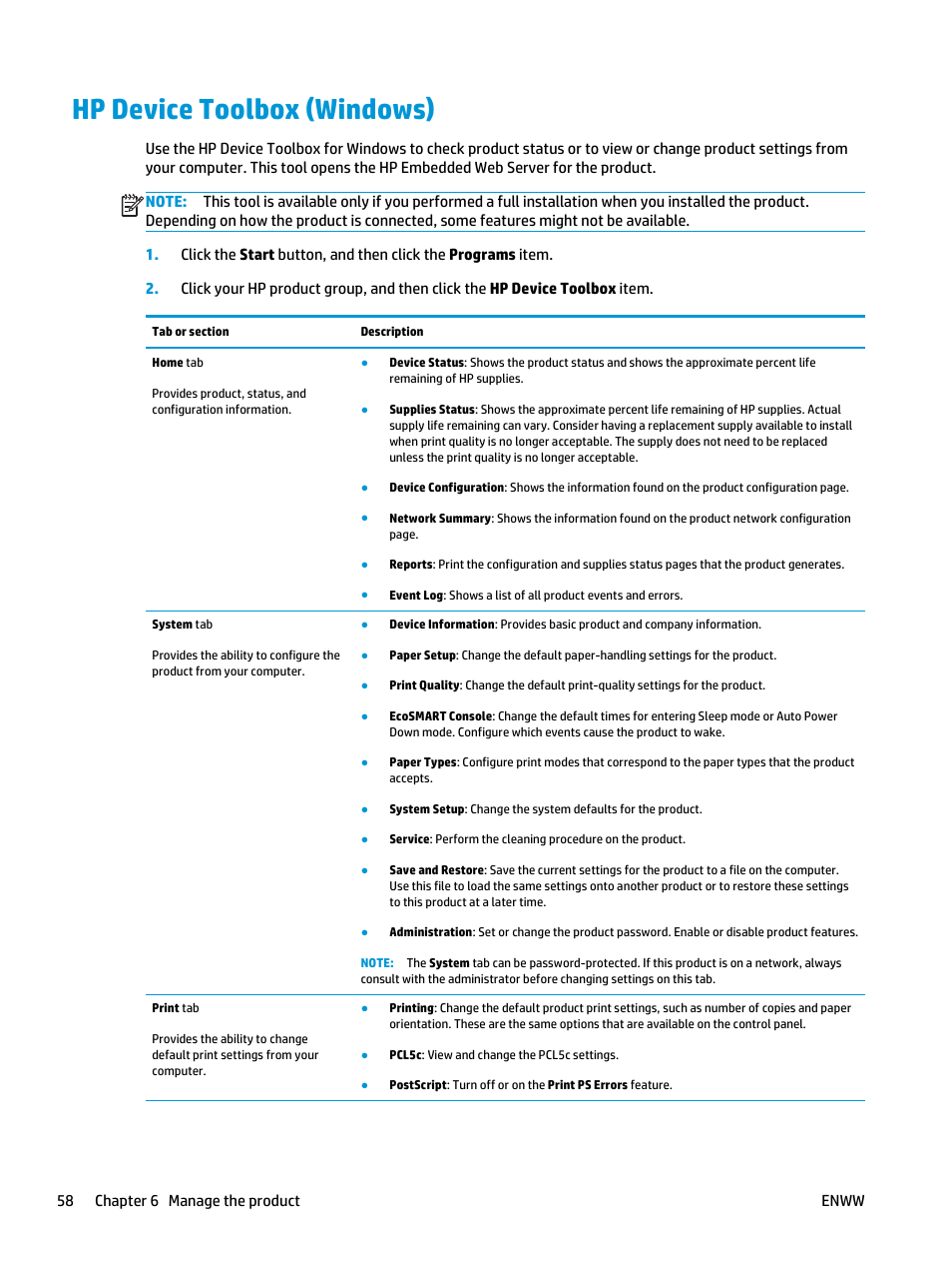 Hp device toolbox (windows) | HP LaserJet Pro M435 Multifunction Printer series User Manual | Page 66 / 120