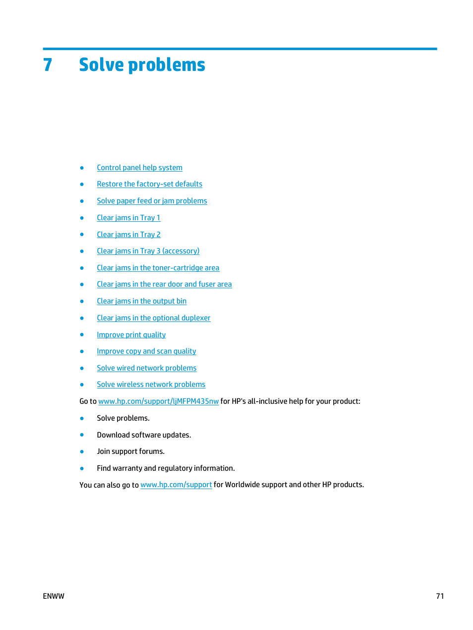 Solve problems, 7 solve problems, 7solve problems | HP LaserJet Pro M435 Multifunction Printer series User Manual | Page 79 / 120