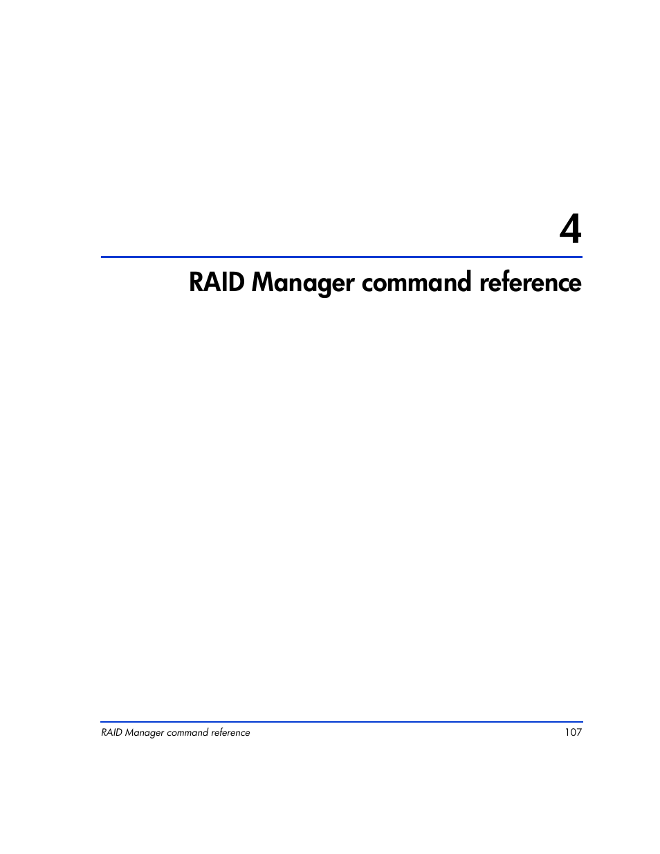 4 raid manager command reference, Raid manager command reference 107, Raid manager command reference | HP XP RAID Manager Software User Manual | Page 107 / 416