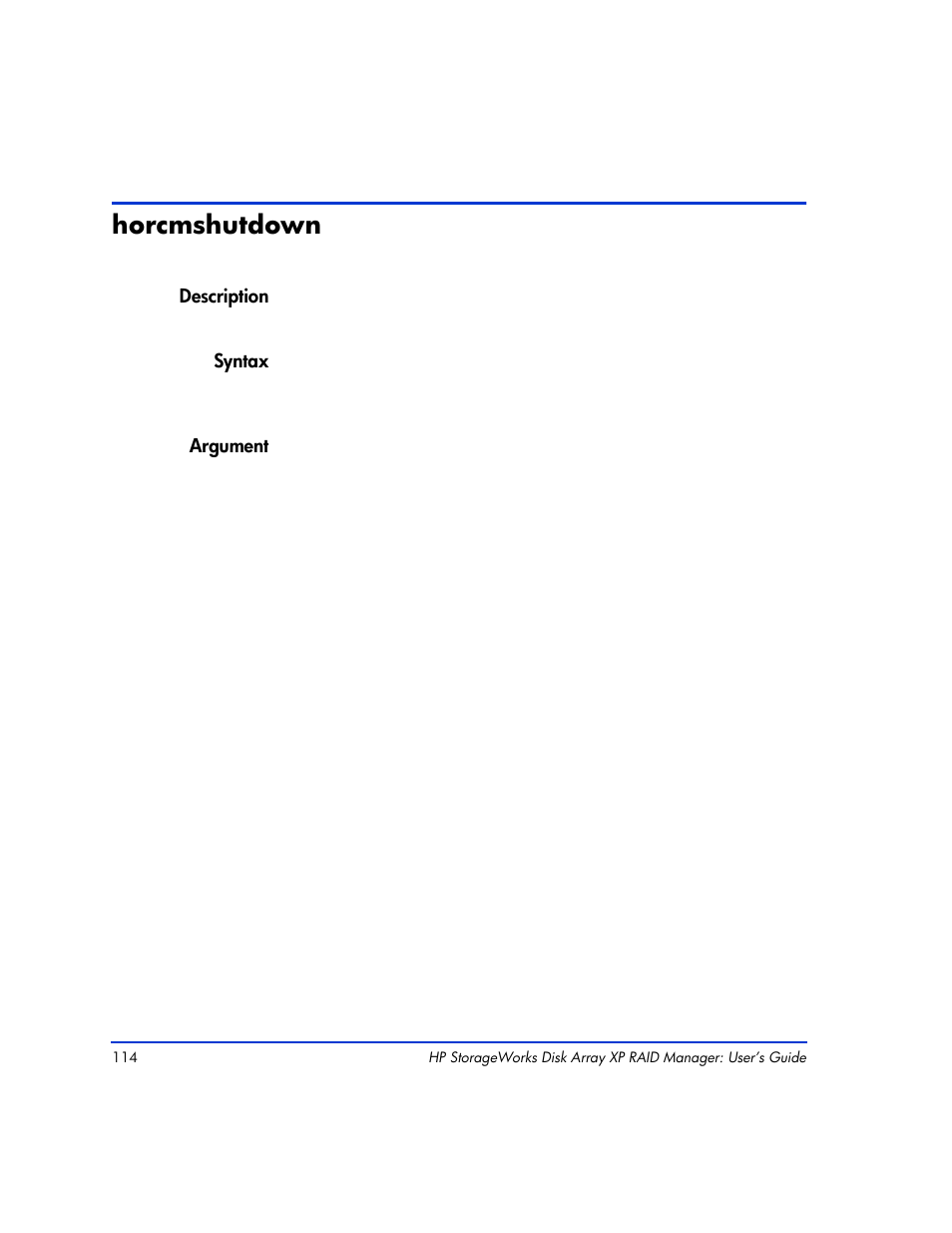 Horcmshutdown, Horcmshutdown 114 | HP XP RAID Manager Software User Manual | Page 114 / 416