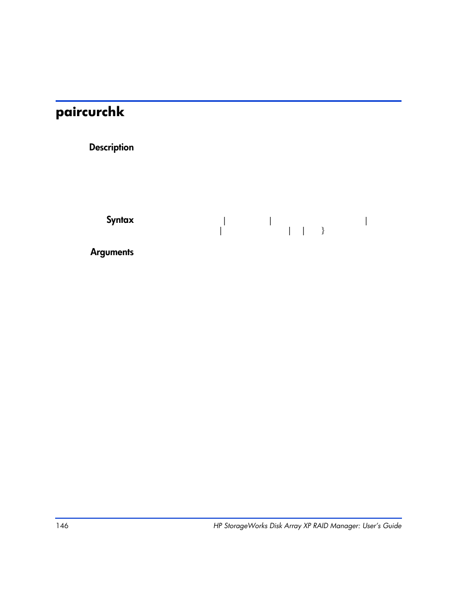 Paircurchk, Paircurchk 146 | HP XP RAID Manager Software User Manual | Page 146 / 416