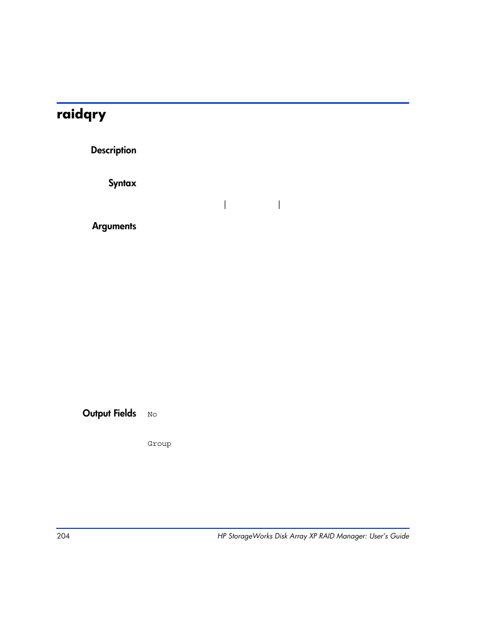 Raidqry, Raidqry 204 | HP XP RAID Manager Software User Manual | Page 204 / 416