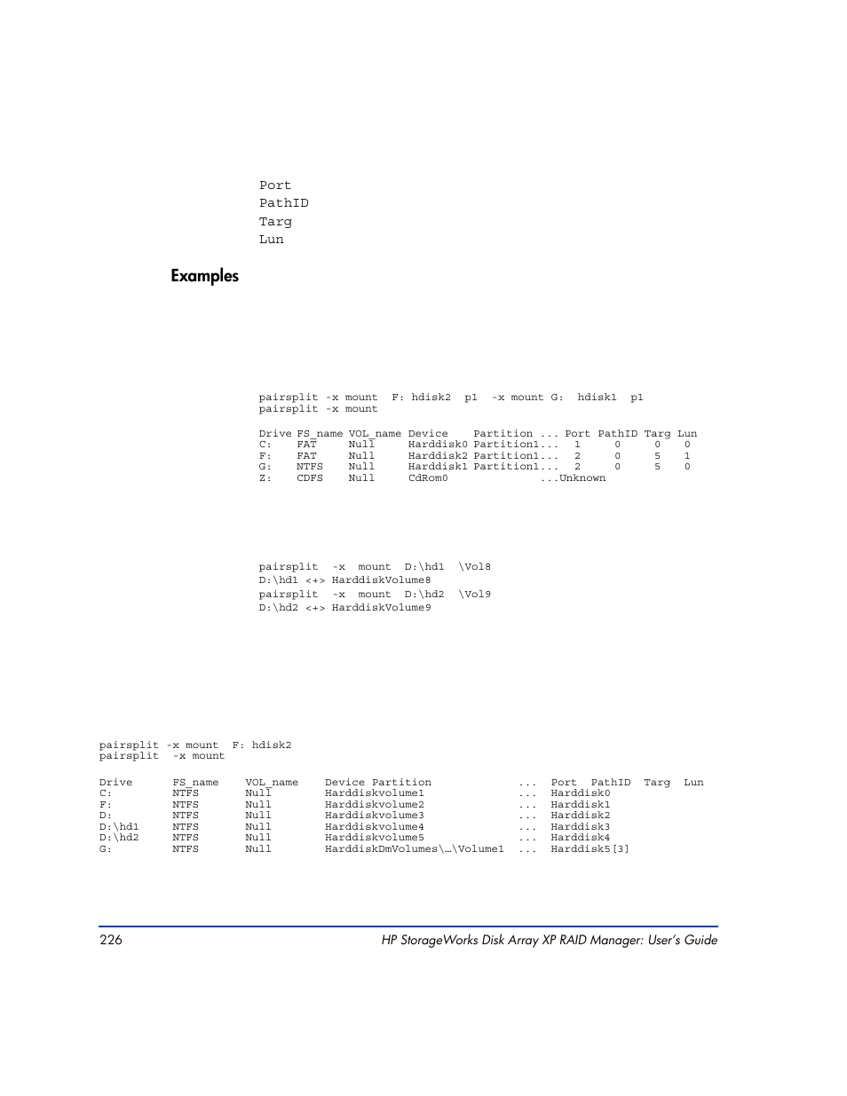 Examples, On fibre channel connection on the port, see, Appendix , “fibre channel addressing | HP XP RAID Manager Software User Manual | Page 226 / 416