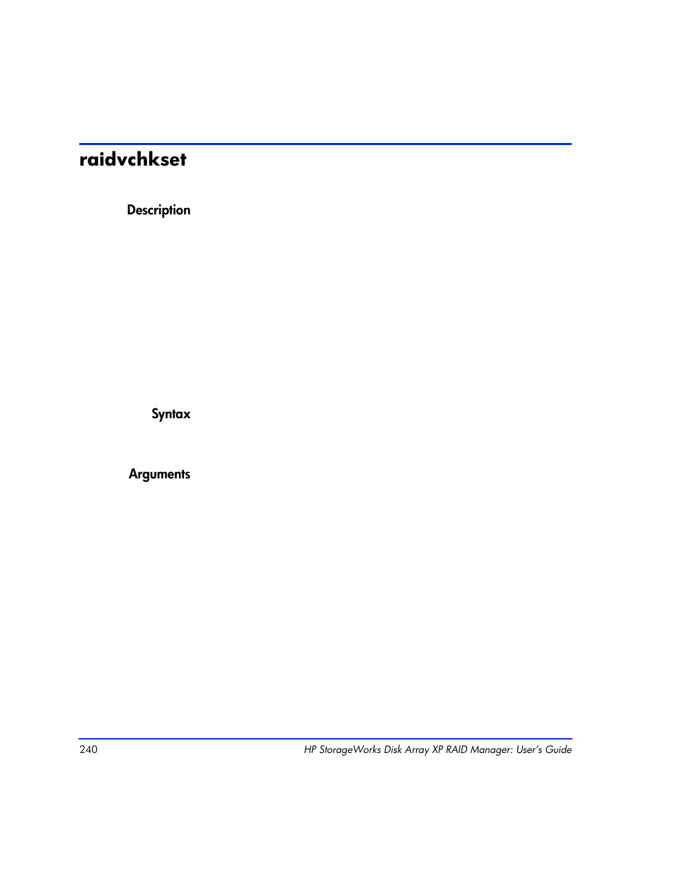 Raidvchkset, Raidvchkset 240 | HP XP RAID Manager Software User Manual | Page 240 / 416