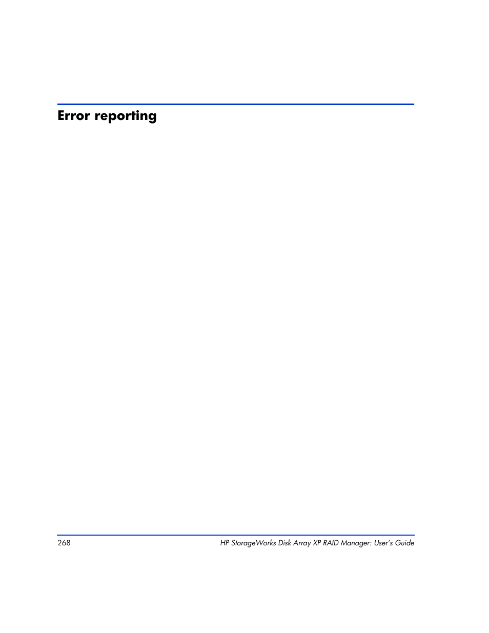 Error reporting, Error reporting 268 | HP XP RAID Manager Software User Manual | Page 268 / 416