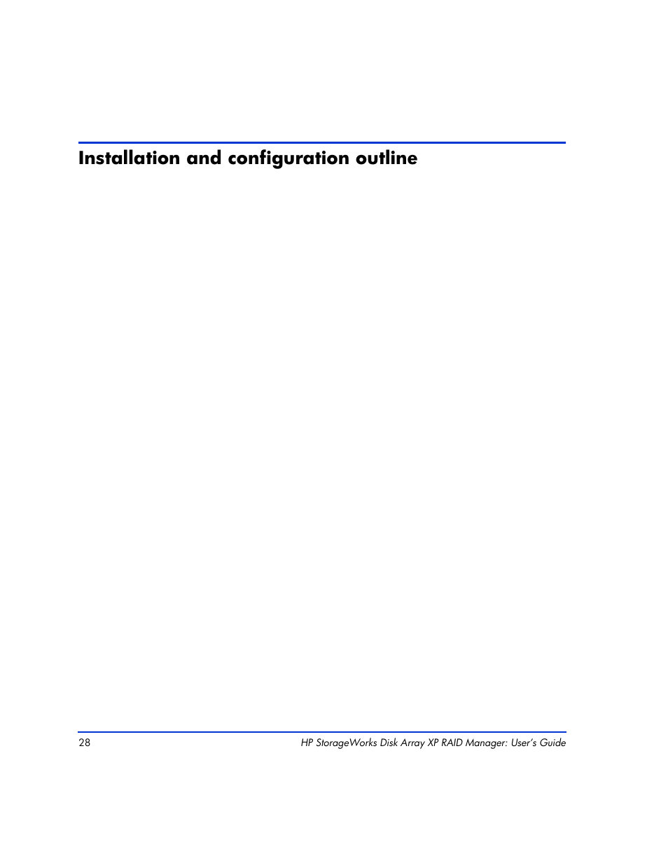 Installation and configuration outline, Installation and configuration outline 28 | HP XP RAID Manager Software User Manual | Page 28 / 416