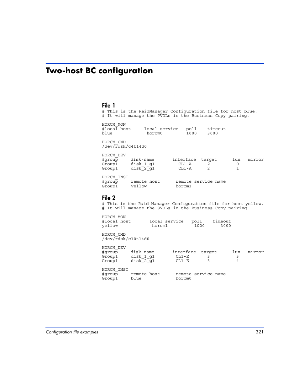Two-host bc configuration, Two-host bc configuration 321 | HP XP RAID Manager Software User Manual | Page 321 / 416