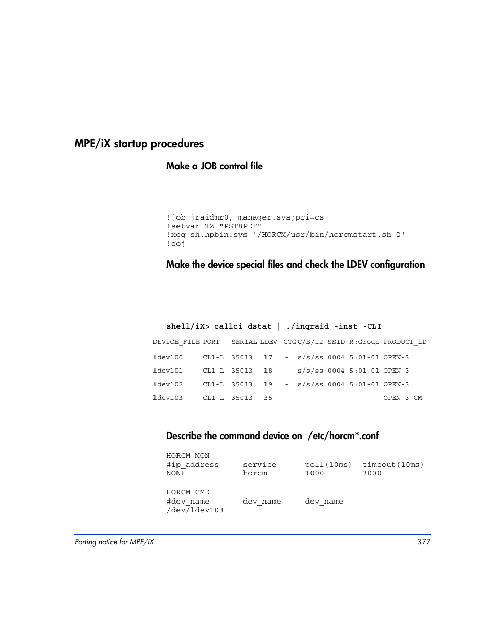 Mpe/ix startup procedures, Mpe/ix startup procedures 377 | HP XP RAID Manager Software User Manual | Page 377 / 416