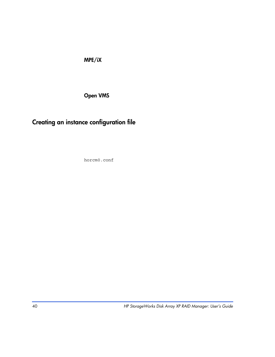 Creating an instance configuration file, Creating an instance configuration file 40 | HP XP RAID Manager Software User Manual | Page 40 / 416